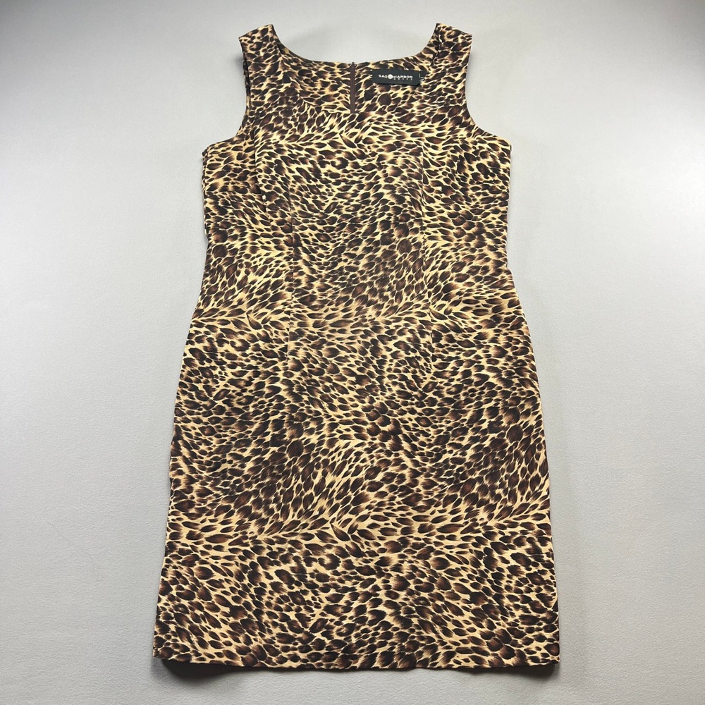 Sag Harbor Sheath Dress Womens 12 Multicolor Leopard Print Back Zip Scoop Neck